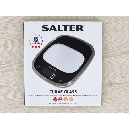 Opakowanie wagi kuchennej Salter 1050 BKDR Curve Glass z funkcją Aquatronic